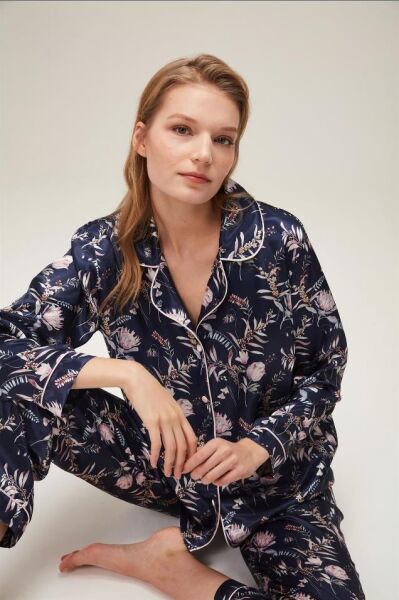 Nazik Home Mia Düğmeli Pijama Takımı Lacivert M