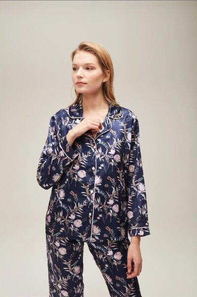 Nazik Home Mia Düğmeli Pijama Takımı Lacivert M