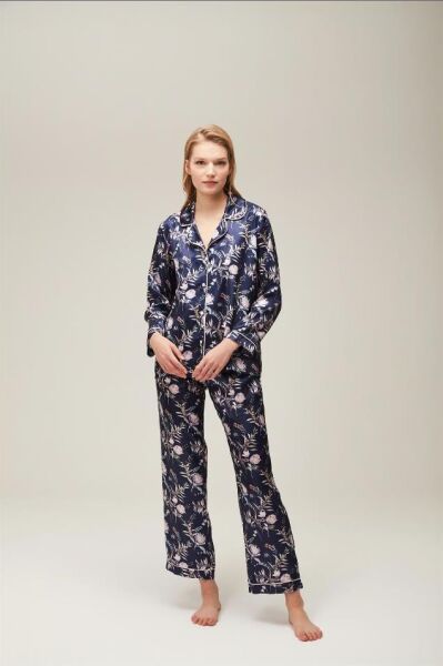 Nazik Home Mia Düğmeli Pijama Takımı Lacivert M