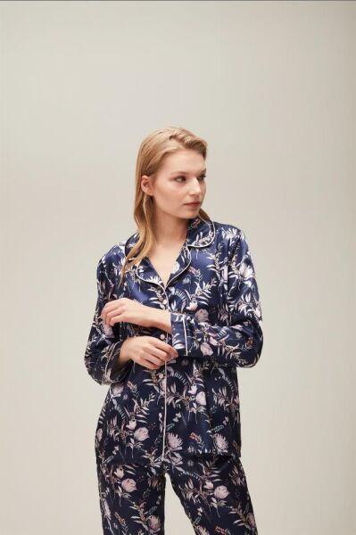 Nazik Home Mia Düğmeli Pijama Takımı Lacivert M