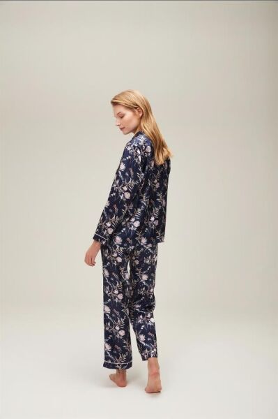 Nazik Home Mia Düğmeli Pijama Takımı Lacivert M