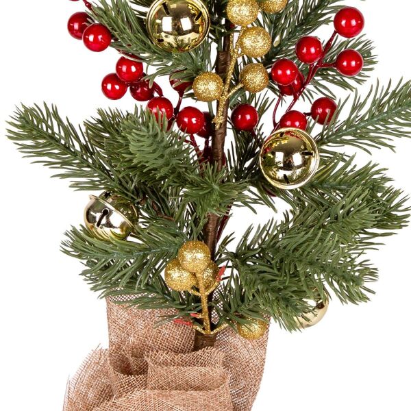Yılbaşı Süsü Masa Çamı Yılbaşı Çıngıraklı Gold Berryli Kırmızı Gold 14x38 Cm.