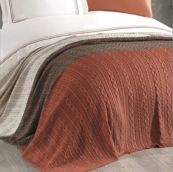 Nazik Home Trend Nevresim Takımı + Triko Battaniye 7 Parça Seti Kiremit Çift Kişilik