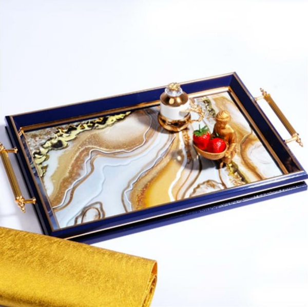 Kosova La-212 Kulplu Lüx Dikdörtgen Tepsi 50 x 31 Cm Lacivert