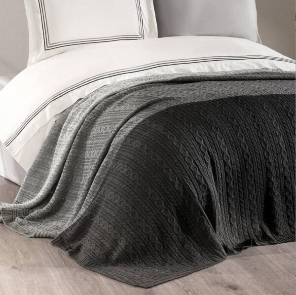 Nazik Home Trend Nevresim Takımı + Triko Battaniye 7 Parça Seti Gri Çift Kişilik