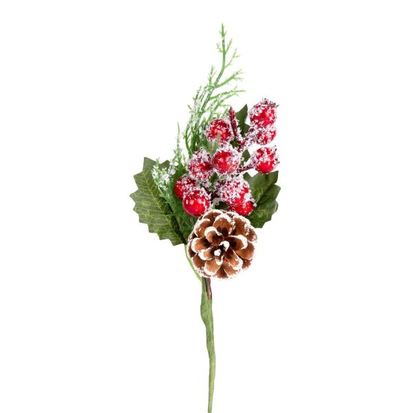Yılbaşı Çiçeği Pike Berry Kozalaklı Karlı Kırmızı- Yeşil 24 Cm.