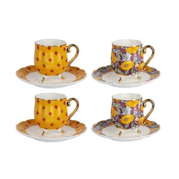 Lucky Art  Eliana Bone 4'lü Ayaklı Tepsili Kahve Fincanı Seti