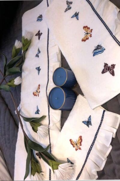 Nazik Home Laura Kelebek Nakışlı Havlu Beyaz 30X50