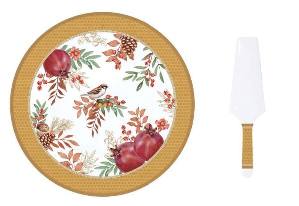 Easy Life Porselen Kek Servis Tabağı 32 cm Dilimleyicili