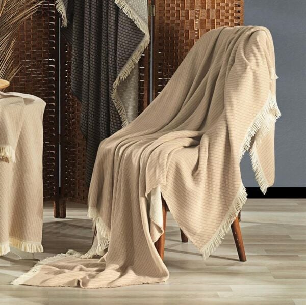 Nazik Home Volga Throw Battaniye Bej 140x190
