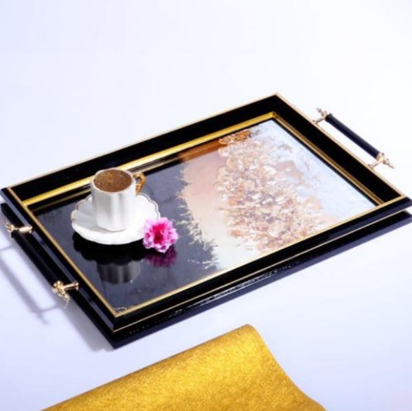 Kosova Sa-210 Kulplu Lüx Dikdörtgen Tepsi 50 x 31 Cm Siyah