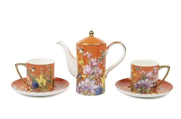 Mikasa Moor Garden Turuncu 2 li Duble Kahve Seti ve Demlik 200CC
