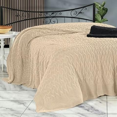 Nazik Home Emma Triko Battaniye Bej Çift Kişilik