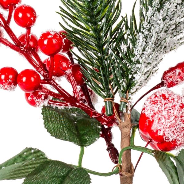 Yılbaşı Çiçeği Karlı Elma Dekorlu Berry Pike Kırmızı-Yeşil 27 Cm.