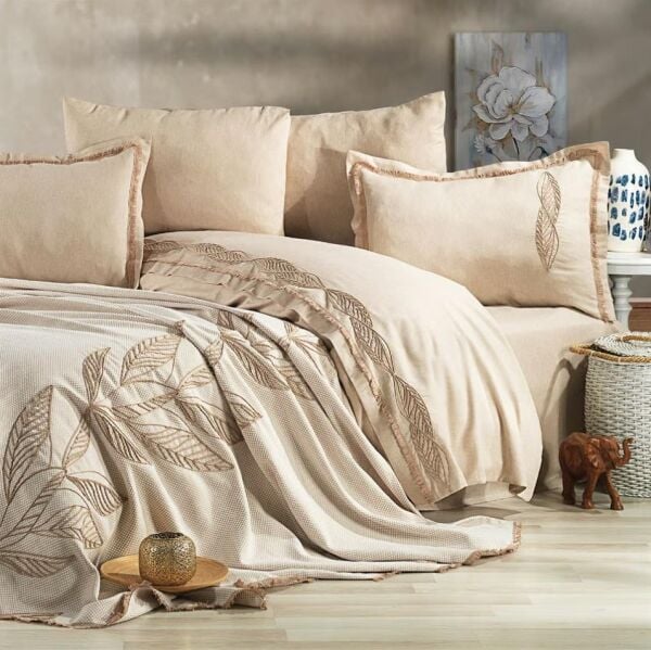 Nazik Home Marsel Nevresim Pike Seti Bej Çift Kişilik