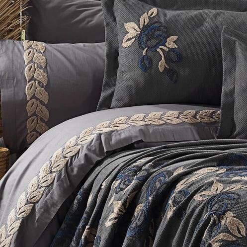 Nazik Home Oasis Nevresim-Pike Seti Antrasit Çift Kişilik