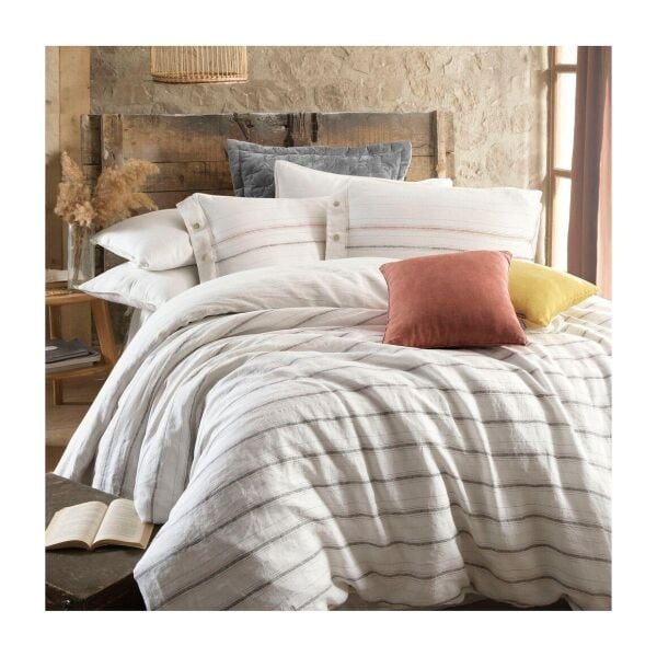 Sarev Ares Keten Nevresim Takımı Beyaz Çift Kişilik