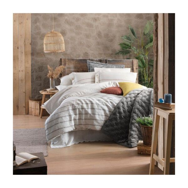 Sarev Ares Keten Nevresim Takımı Beyaz Çift Kişilik