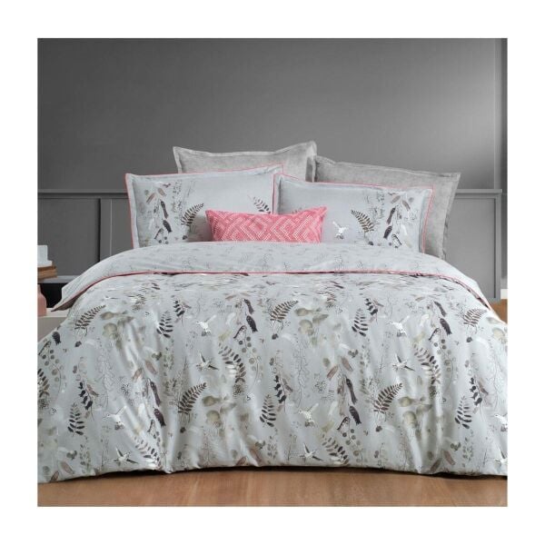 Sarev Martina Saten Nevresim Takımı Çift Kişilik 4 Yastık Gri