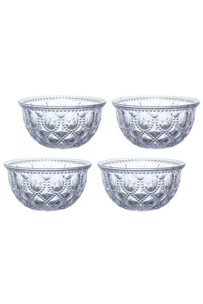 Easy Life Rölyef Süslemeli 4 lü Cam Kase Seti Mavi 400 ml 12.7cm - h 6.6cm