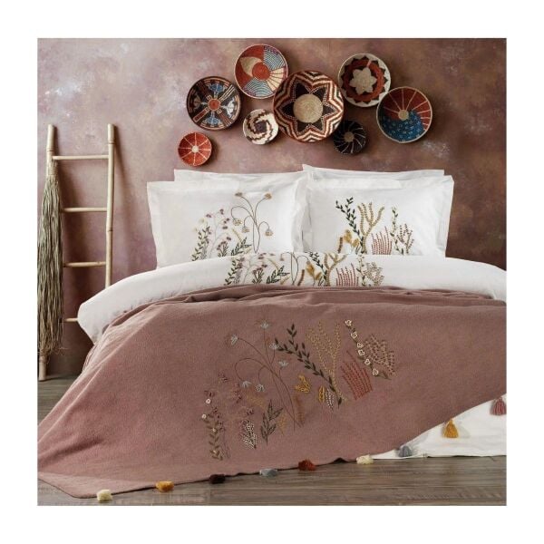 Zebra Casa Lenora Nakışlı Battaniye Seti Gül Kurusu