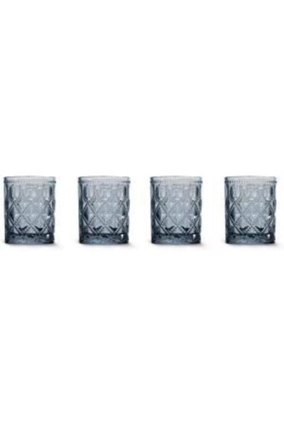 Easy Life Rölyef Süslemeli 4 lü Cam Su Bardağı Seti Mavi - 300ml