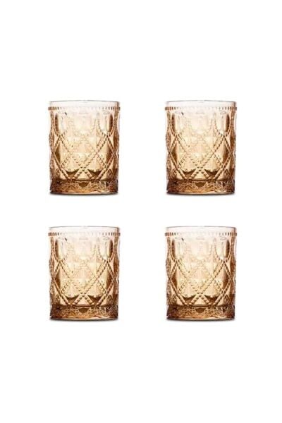 Easy Life Rölyef Süslemeli 4 lü Cam Su Bardağı Seti Amber - 300ml