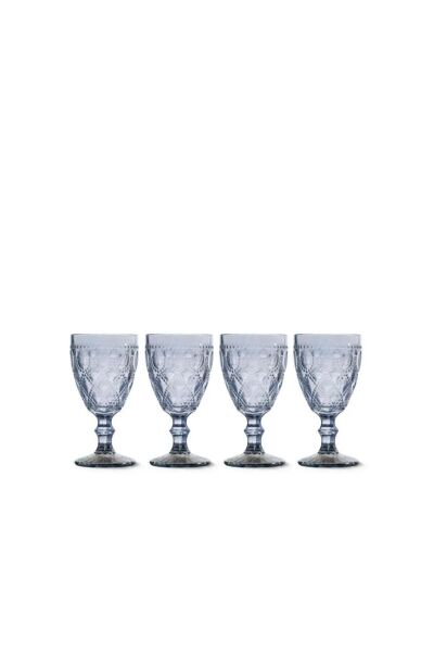 Easy Life Rölyef Süslemeli 4 lü Cam Kadeh Seti Mavi - 400 ml