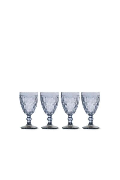 Easy Life Rölyef Süslemeli 4 lü Cam Kadeh Seti Mavi - 400 ml