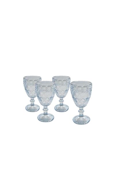 Easy Life Rölyef Süslemeli 4 lü Cam Kadeh Seti Mavi - 400 ml