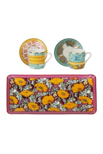 LuckyArt Eliana Bone 2'li Tepsili Kahve Fincanı Seti