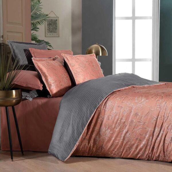 Sarev Orlina Saten Nevresim Takımı Çift Kişilik 4Yastık- Taba