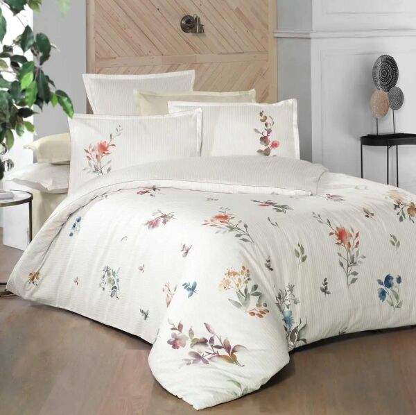 Sarev Lida Saten Nevresim Takımı Çift Kişilik 4Yastık-Bej