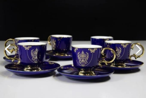 Kosova İst-71 Porselen 90cc 6'lı Yaldız Fincan Takımı  4 Renk