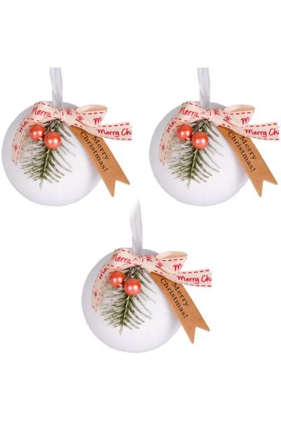 Yılbaşı Topu Yılbaşı Dekorlu 3lü Beyaz 8cm