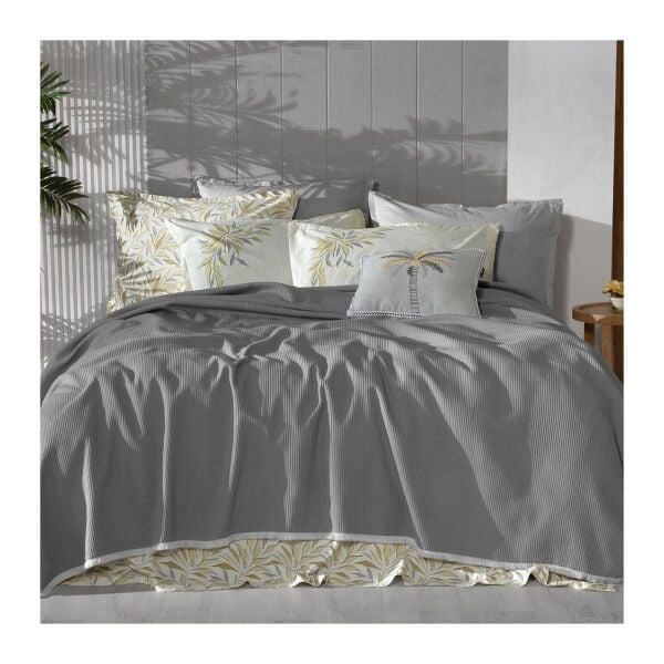 Sarev Adrıan Pike Takımı Çift Kişilik 2 Yastık Gri-Sarı