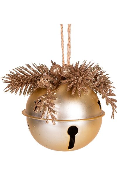 Yılbaşı Ağaç Süsü Çıngıraklı Yılbaşı Topu 3lü Set Simli Berry Süslü Gold 8cm