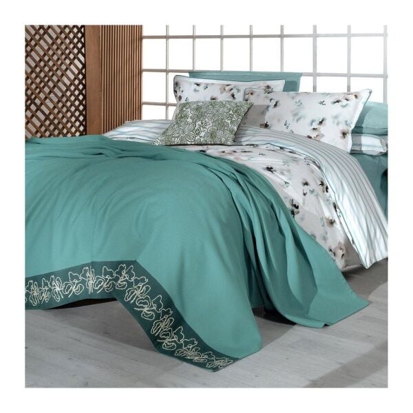 Sarev Eva Jadon Takım Pike Takımı  Nevresim Seti  1 Yastık-Yeşil