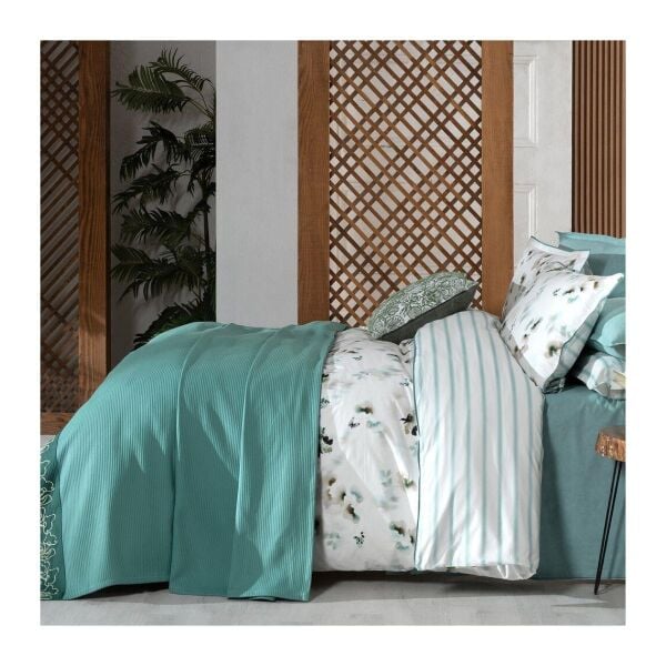 Sarev Eva Jadon Takım Pike Takımı  Nevresim Seti  1 Yastık-Yeşil