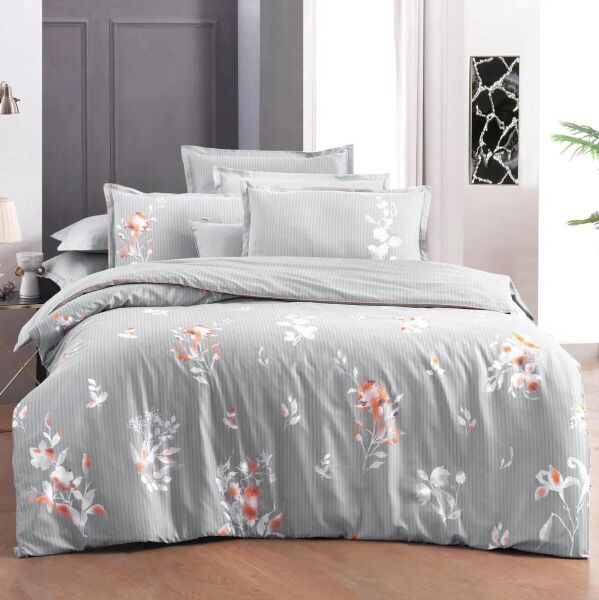 Sarev Lida Saten Nevresim Takımı Çift Kişilik 4 Yastık-Gri