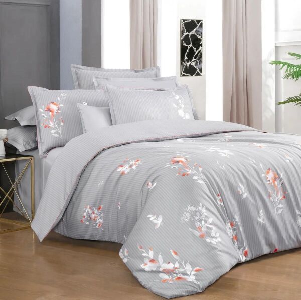 Sarev Lida Saten Nevresim Takımı Çift Kişilik 4 Yastık-Gri