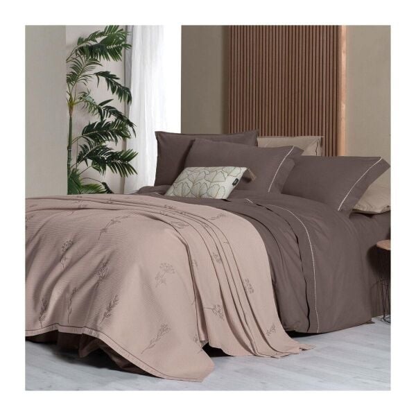 Sarev Eva Eldon Takım Pike Takımı  Nevresim Seti 1 Yastık-Mocha