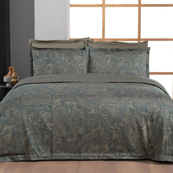 Sarev Keanna Saten Nevresim Takımı Çift kişilik 4 Yastık Dk Mavi