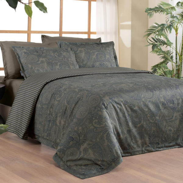 Sarev Keanna Saten Nevresim Takımı Çift kişilik 4 Yastık Dk Mavi