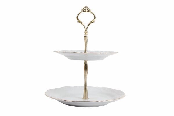 Porland Queen Altın Yaldız 2 Katlı Kurabiye Tabağı 21cm