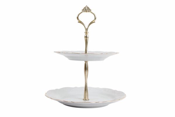 Porland Queen Altın Yaldız 2 Katlı Kurabiye Tabağı 21cm