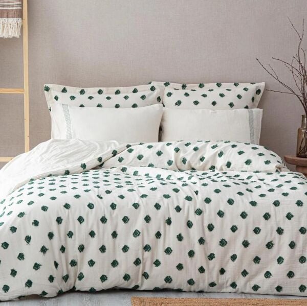 Ecocotton İmre Nevresim Takımı %100 Organik Pamuk Müslin Yeşil CK