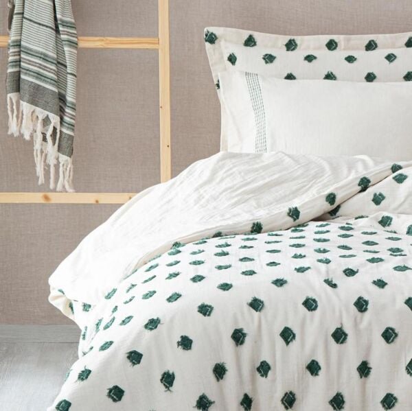 Ecocotton İmre Nevresim Takımı %100 Organik Pamuk Müslin Yeşil CK