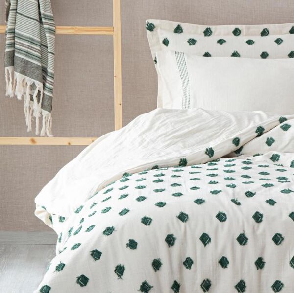 Ecocotton İmre Nevresim Takımı %100 Organik Pamuk Müslin Yeşil CK