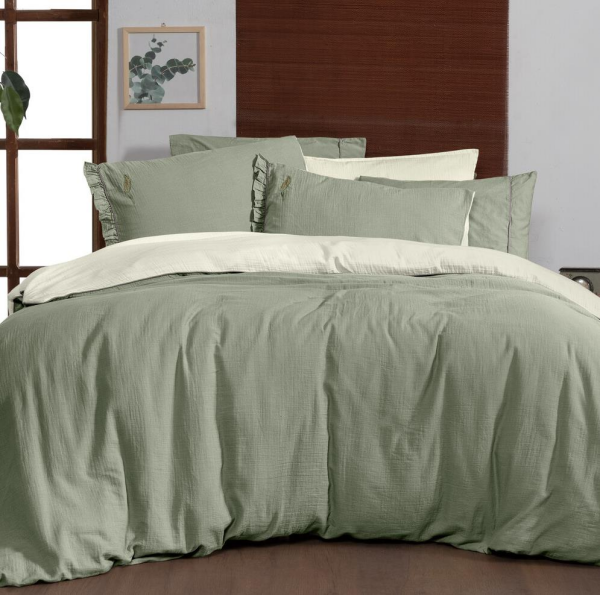 Sarev Mood Comfort Kenyon Nevresim Takımı Çift Kişilk 4 Yastık D, Yeşil